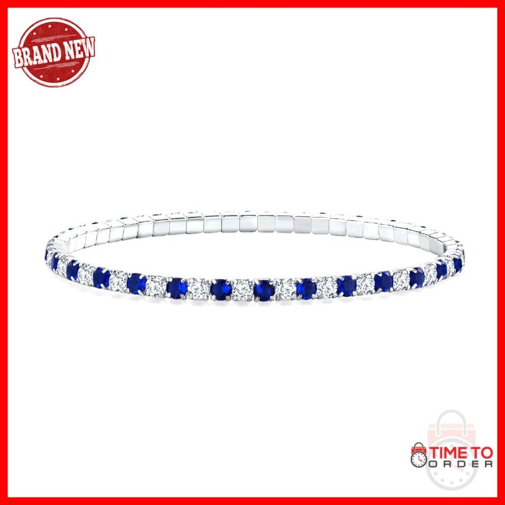 Sterling Silver Tennis Bracelet Elegant Minimal Chic Stretch Fit Gemstone
